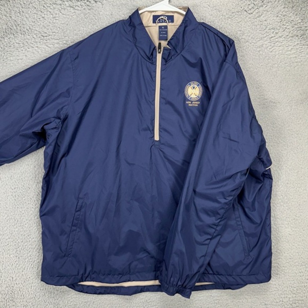 PGA Vantage Men Pullover Golf Jacket XL Blue Quarter Zip Vented Long Sleeve Logo